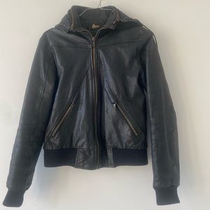 90s Y2K Please Leather Jacket with Hood, Made in Italy